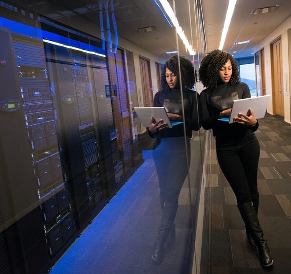 Woman in server room